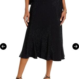 $798 Kobi Halperin Dallas Shimmery Black Silk Skirt Midi Length. Large Elegant